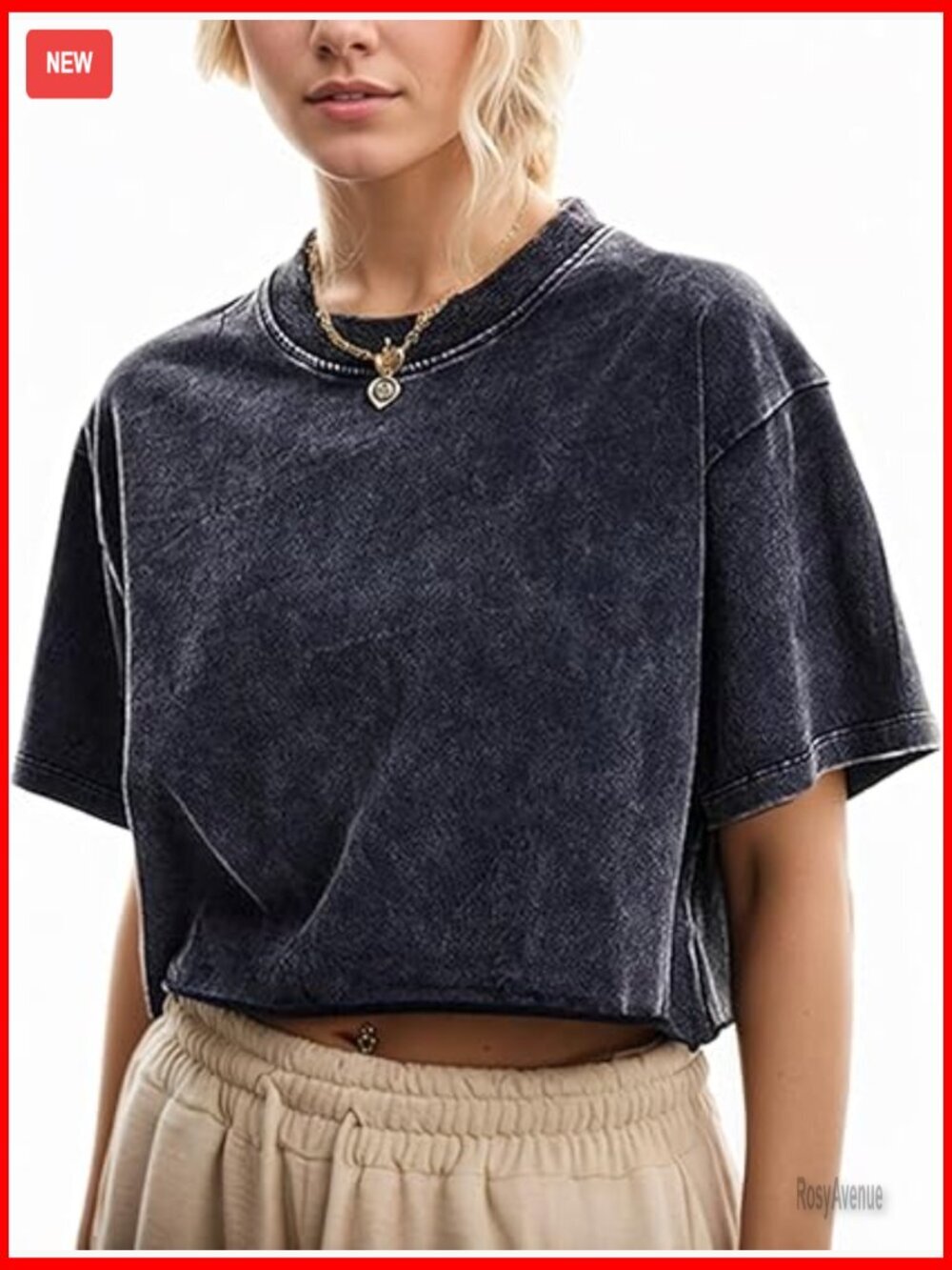 Oversized Cropped Acid Wash T Shirt Vintage Y2K Short Sleeve Summer Top